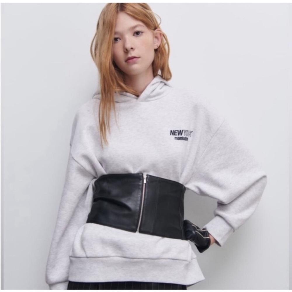 Zara Black Wide Leather Corset Belt with Front Zip